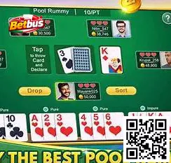 Mesa de Pool Rummy con cartas organizadas y botones de juego